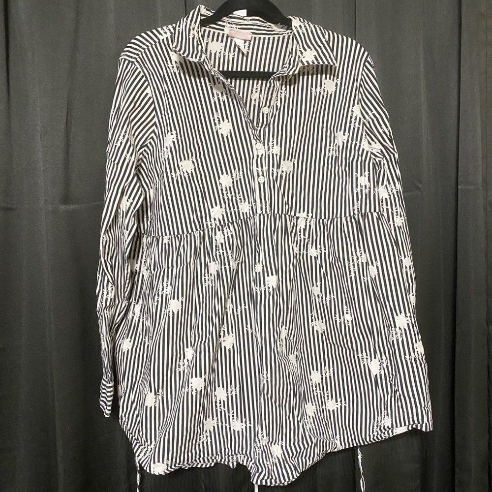 Isabel Maternity Black/White long sleeve blouse, Tie back